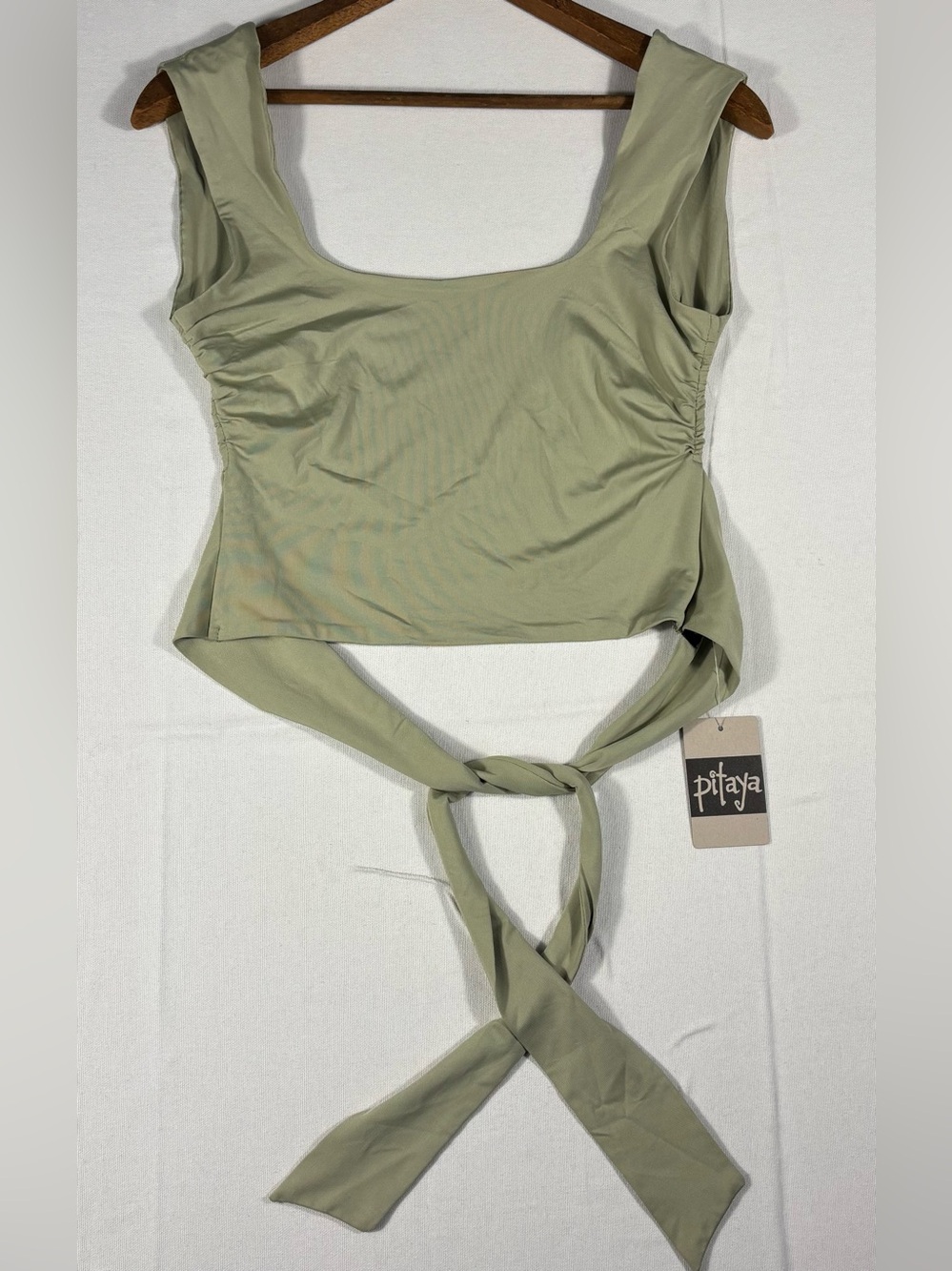 Pitaya Cotton Candy LA Women’s XS Moss Green Square-Neck Tie-Back Crop Top